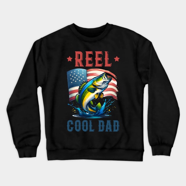 Reel Cool Dad Fishing fathers day gift for husband dad Crewneck Sweatshirt by KawaiiFoodArt